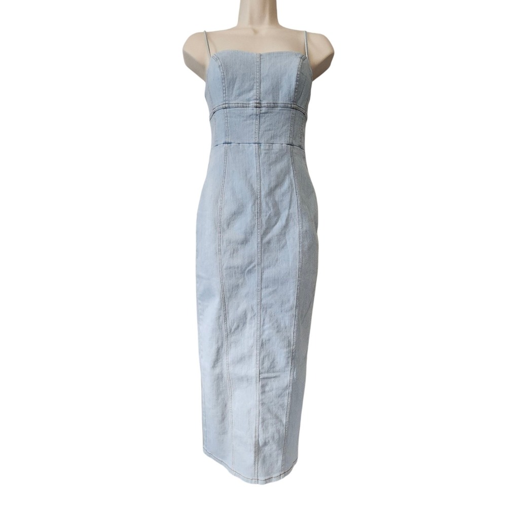 Saints & Secrets Denim Midi Dress Women XS AU6 Bodycon Spaghetti Strap Light Y2K